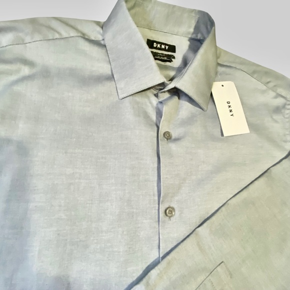 DKNY Mens Light Grey Cotton Lightweight Casual Office Party Slim Fit Shirt-XL - Picture 1 of 14